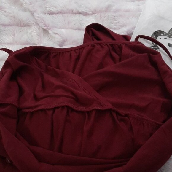 Tillyou NWT Wine Red Maternity Adjustable Spaghetti Straps Midi Slip Dress SizeS - Picture 10 of 10